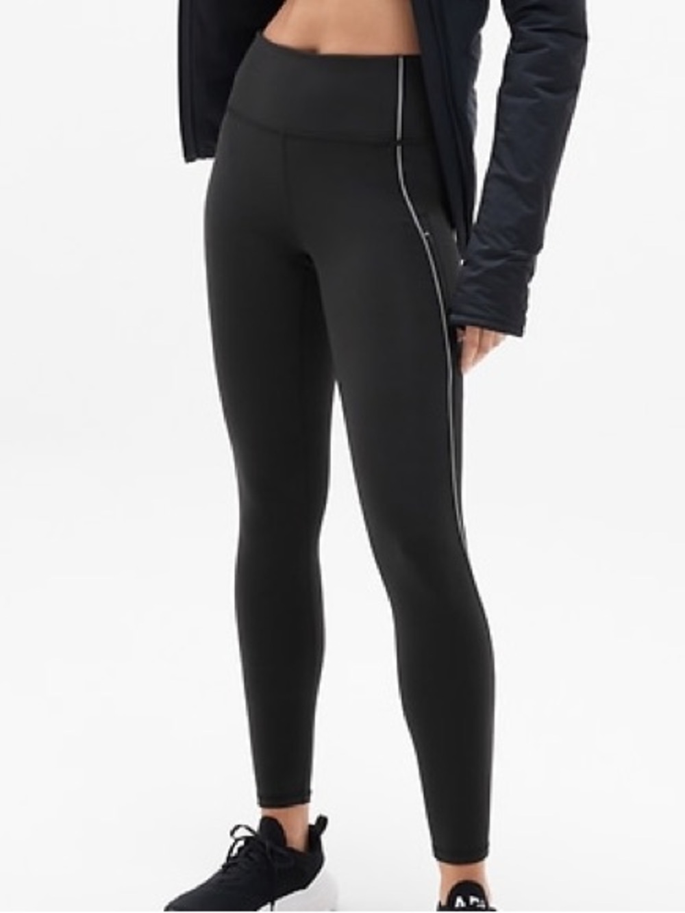 Athleta Rainier High Rise Reflective Stripe Legging Black Large Tall LT